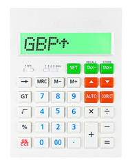 Calculator with GBP on display on white background