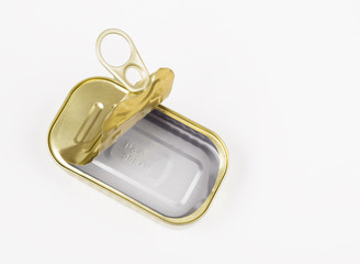 Empty fish can isolated on white background