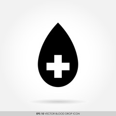 Fototapeta premium Black drop icon with cross sign-blood donation & medical concept