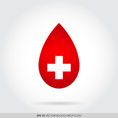 Fototapeta premium Red blood drop icon with cross sign - blood donation concept