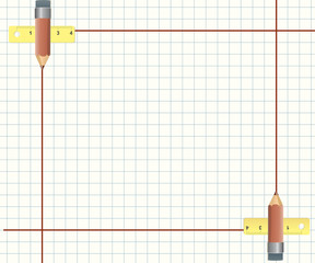 small pencil draws a box on the notebook sheet