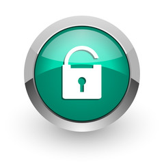 padlock green glossy web icon
