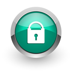 padlock green glossy web icon