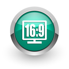 16 9 display green glossy web icon