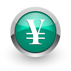 Obraz premium yen green glossy web icon