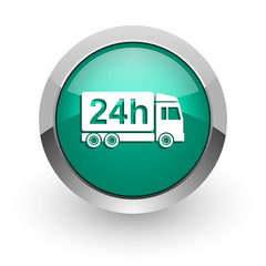 delivery green glossy web icon