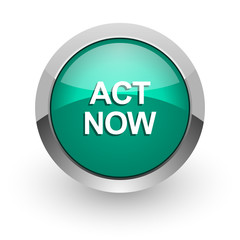 act now green glossy web icon