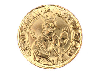 historical czech coin (gold) isolated