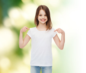 smiling little girl in white blank t-shirt