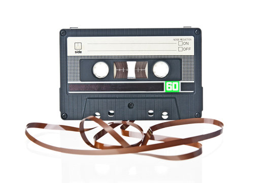 Audio tape cassette record on white background