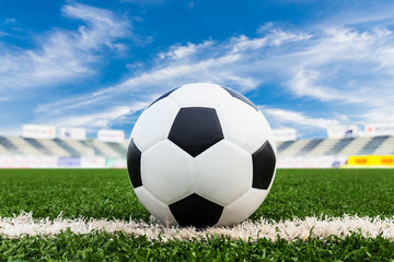 Fototapeta premium soccer ball on green grass field