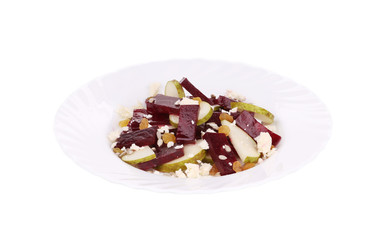 Beet salad with feta cheese and raisins.
