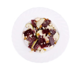 Beet salad with feta cheese and raisins.