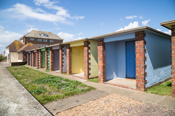 Colourful beach huts, Hythe, Kent, UK