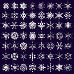 Big set of white snowflakes isolated