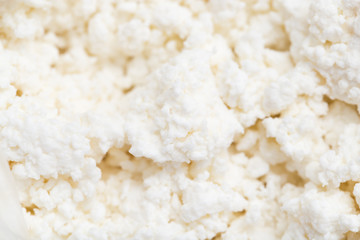 white curd as background. macro