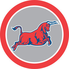 Bull Attacking Charging Circle Retro