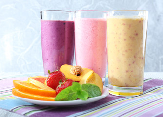 Delicious smoothie on table, close-up