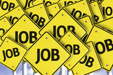 Job written on multiple road sign
