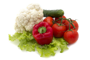 cucumbers, tomatoes, peppers, lettuce, cauliflower