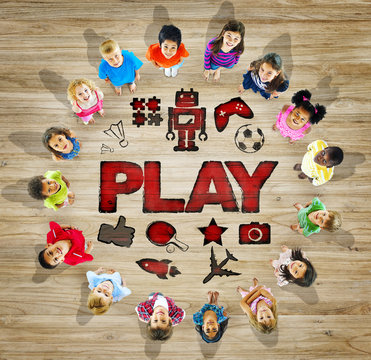Multiethnic Group of Children with Play Concept