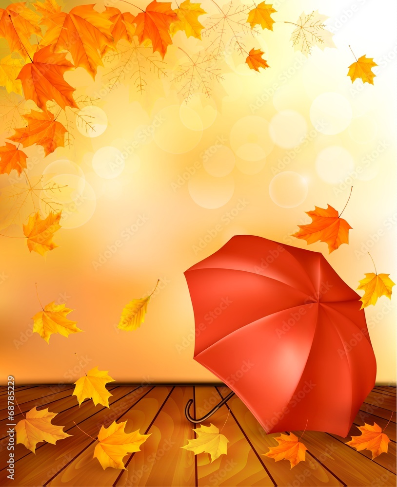 Aufkleber Retro autumn background with colorful leaves and an umbrella. Ve