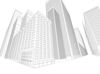 Townscape wireframe building on a white background