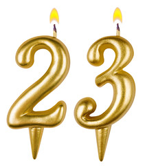 Birthday candles number twenty three isolated on white