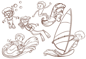 Simple sketch of people doing water sports