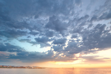 Barceloneta Beach in Barcelona at sunrise