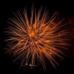 Obraz premium Fireworks on the black sky background.