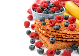 Waffles with blueberries and raspberries