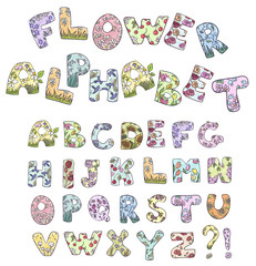 Fototapeta premium Cartoon flower alphabet. Vector illustration.