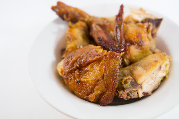 Roast Chicken on Dish with White Background