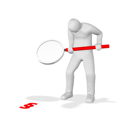 3D Mann mit Lupe und Paragraphenzeichen