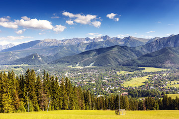 City of Zakopane and Tatras seen from the distance