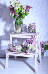 Fototapeta na wymiar Beautiful lilac flowers in vase,