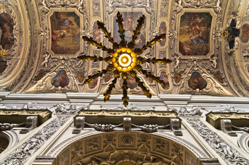 Chandelier, frescos and others inside Dominican church in Vienna