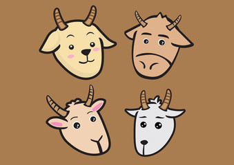Cute Cartoon Goat Expressions Vector Illustration