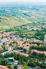 Fototapeta na wymiar Beautiful Italian landscape. View from heights of San Marino
