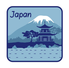 Fototapeta na wymiar Illustration with pagoda and Mount Fuji in Japan