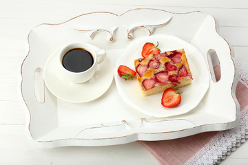 Delicious breakfast with coffee and tasty pie