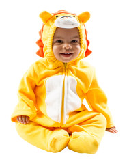 Black child boy,dressed in lion carnival suit, isolated