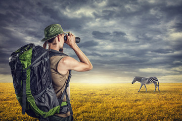 Tourist and zebra