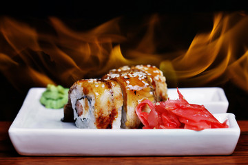 rolls on a plate with black background