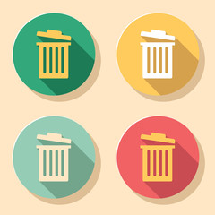Set of garbage bin icons in colorful retro colors