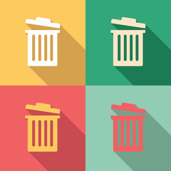 Garbage bin icon set in colorful vintage colors