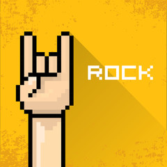 vector pixel art hand sign rock n roll music.