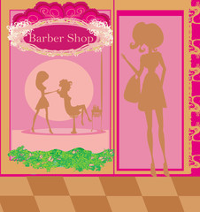 Vector illustration of the beautiful woman in hairdressing salon