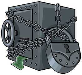 Illustration of a safe with money